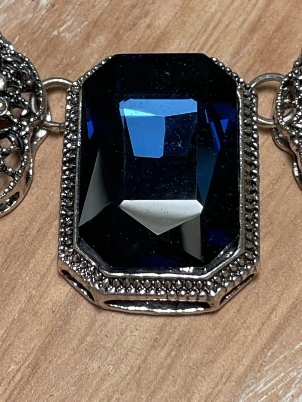 Deep Blue Crystal Statement Necklace in Silvertone Setting